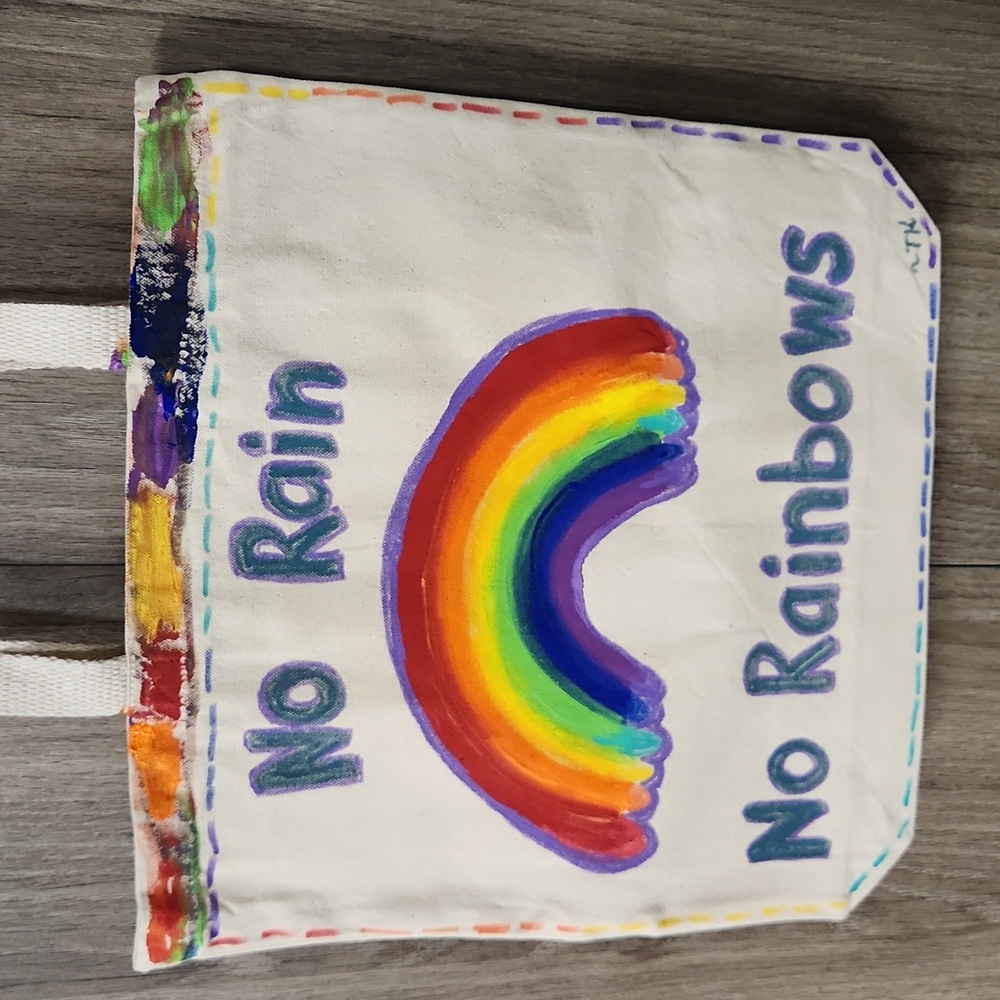 Hand Painted Rainbow Tote Bag  Sturdy Canvas 16 X 15 - Picture 4 of 8